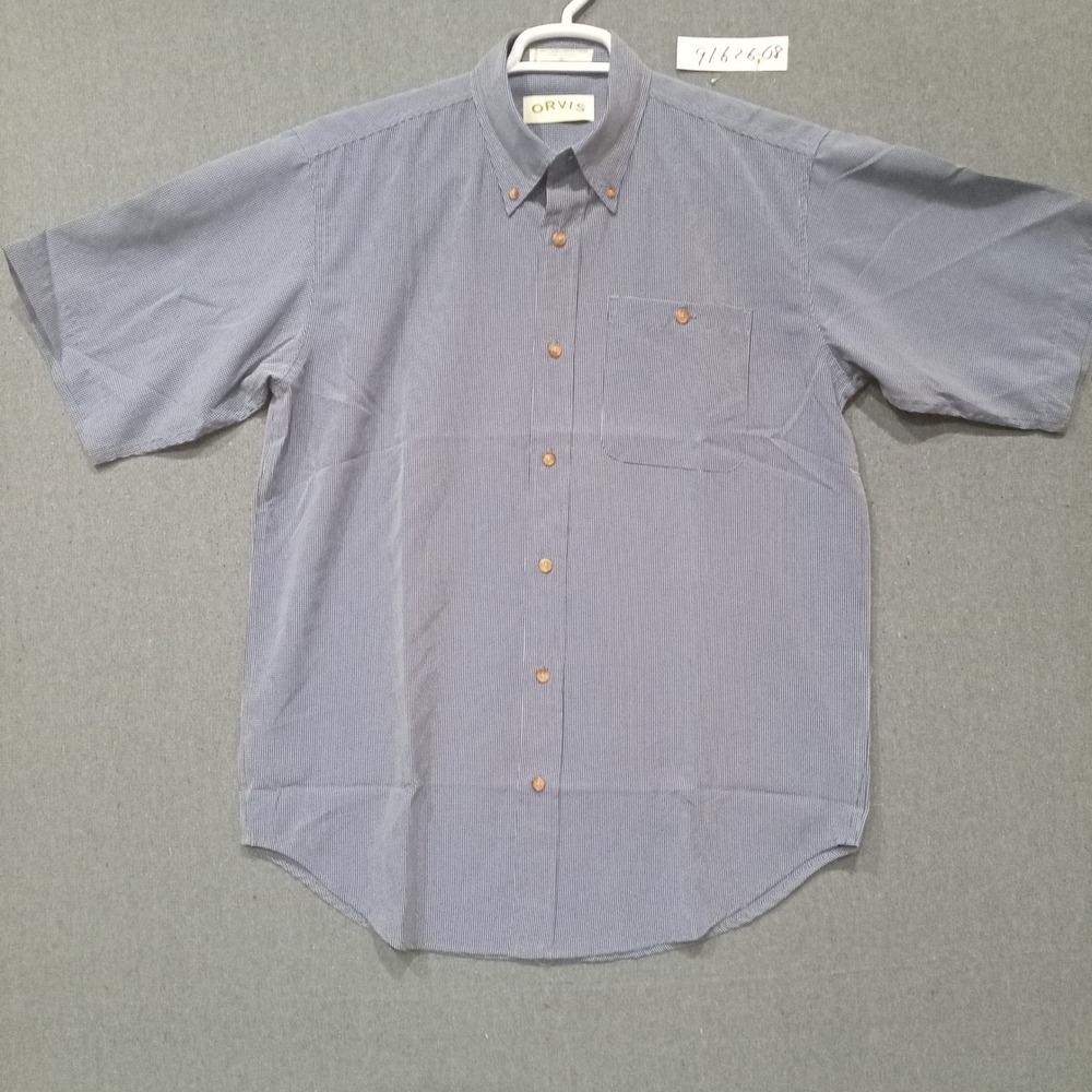 Orvis Mens Blue Gingham Micro Check Short Sleeve Button Down Shirt Size M